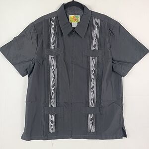 The Genuine Haband Guayabera Men's Shirt Grey Zip Up Casual Beach Sz L